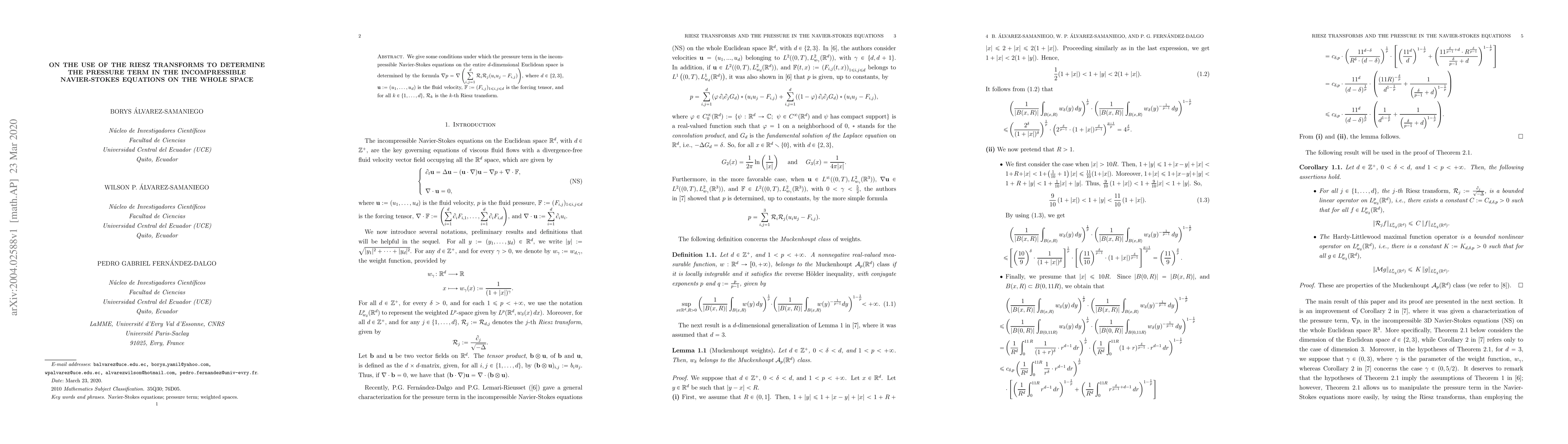 Thumbnail for On the use of the Riesz transforms to determine the pressure term in the
  incompressible Navier-Stokes equations on the whole space