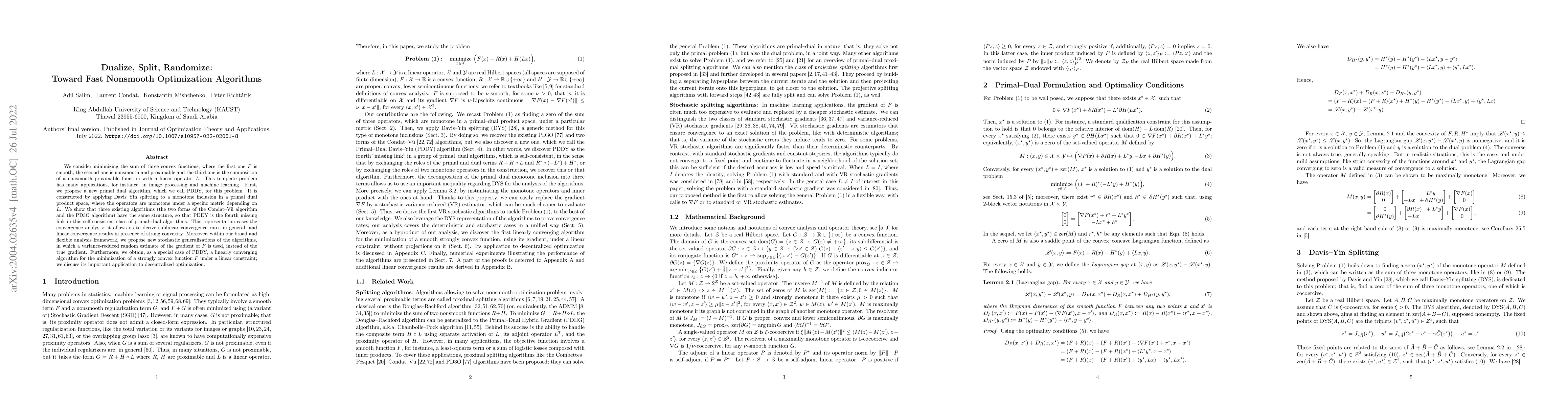 Thumbnail for Dualize, Split, Randomize: Toward Fast Nonsmooth Optimization Algorithms