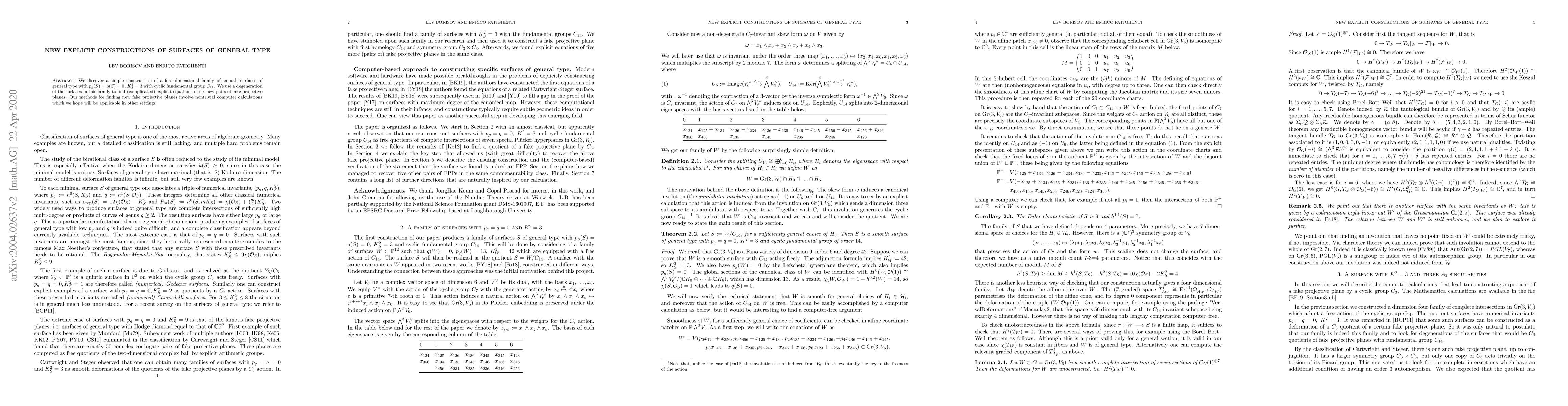 Thumbnail for New explicit constructions of surfaces of general type