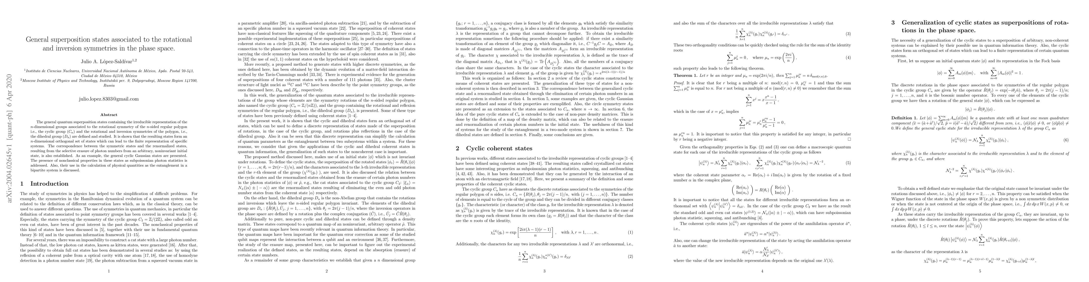 Thumbnail for General superposition states associated to the rotational and inversion
  symmetries in the phase space