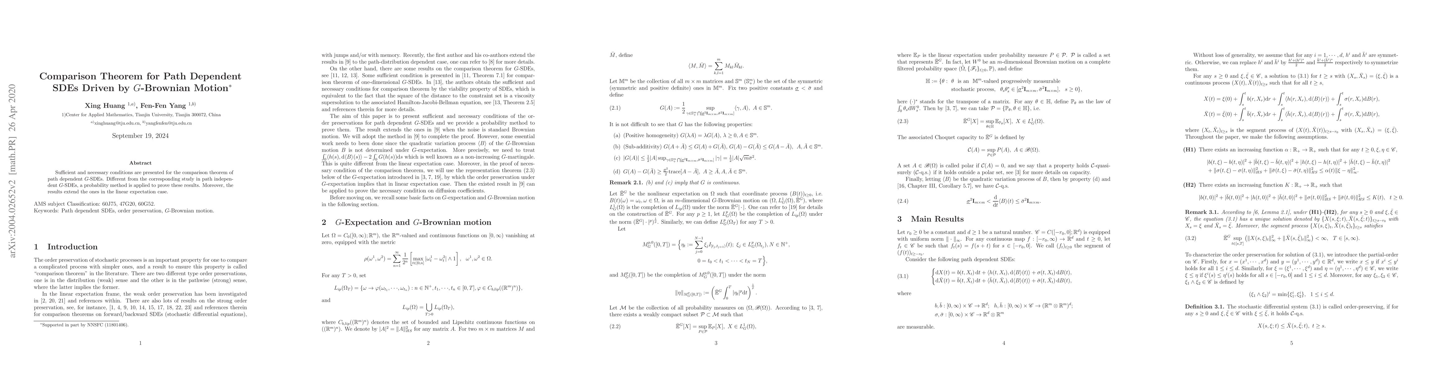 Thumbnail for Comparison Theorem for Functional SDEs Driven by $G$-Brownian Motion