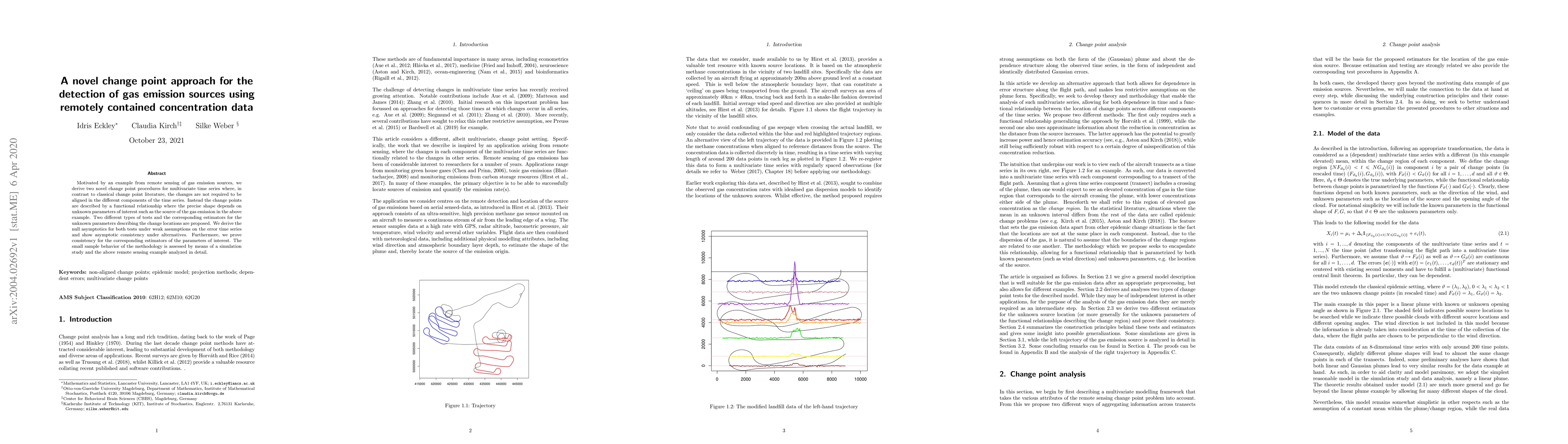 Thumbnail for A novel change point approach for the detection of gas emission sources
  using remotely contained concentration data
