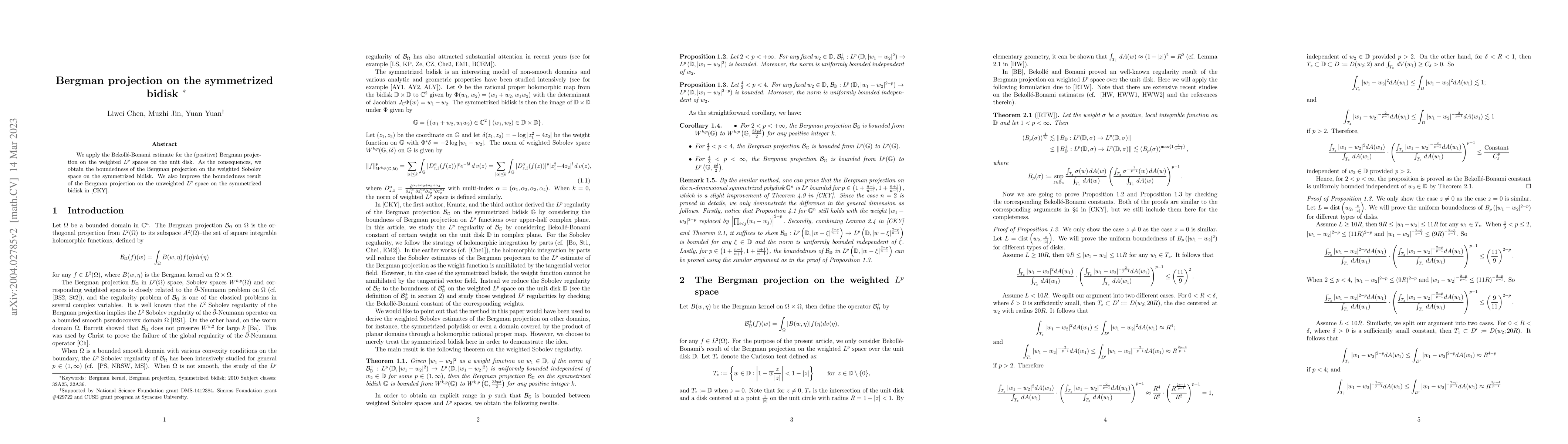 Thumbnail for Bergman projection on the symmetrized bidisk