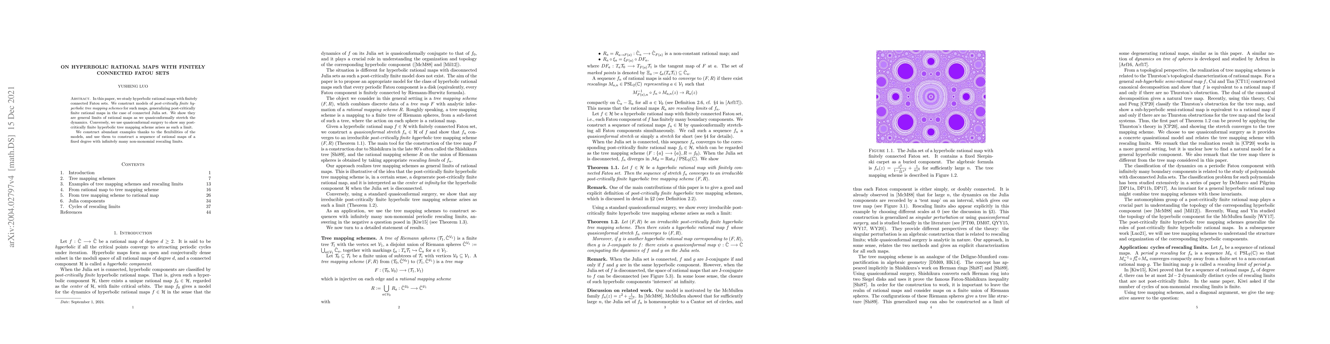 Thumbnail for On hyperbolic rational maps with finitely connected Fatou sets