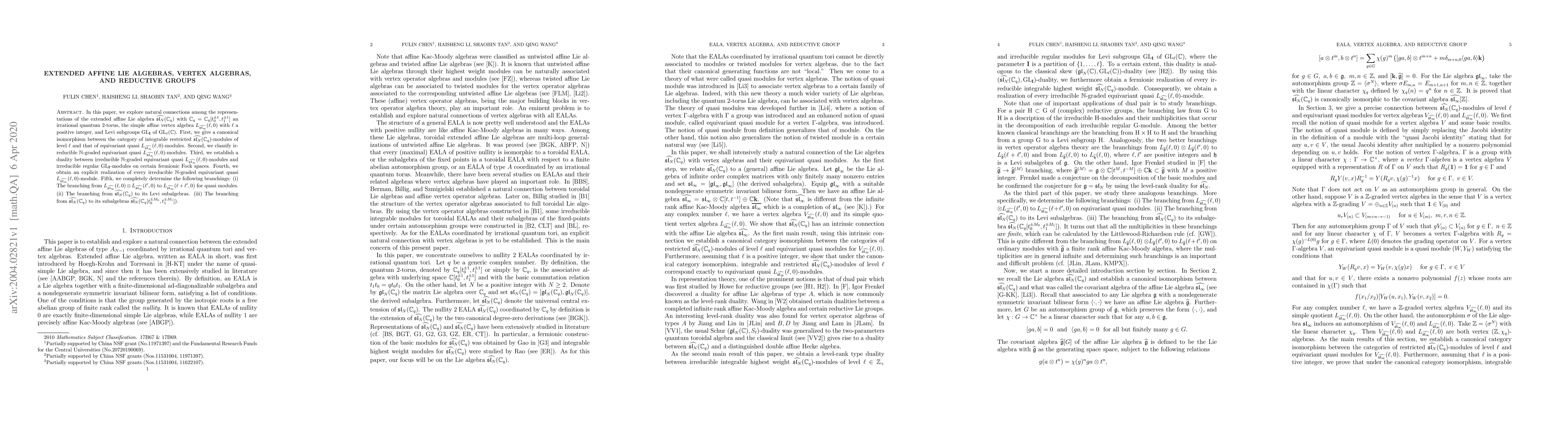 Thumbnail for Extended affine Lie algebras, vertex algebras, and reductive groups