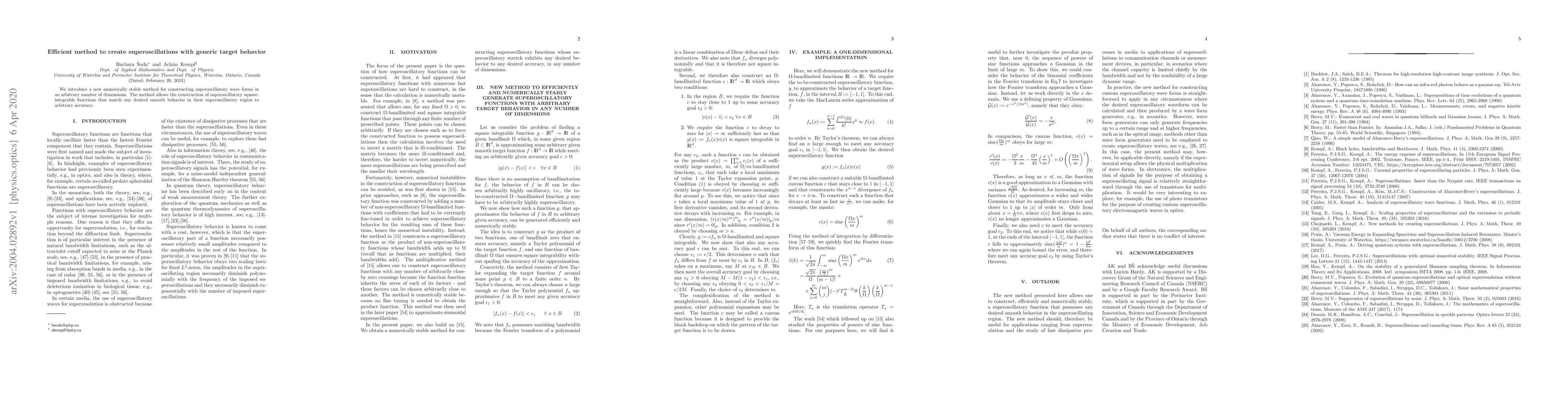 Thumbnail for Efficient method to create superoscillations with generic target
  behavior