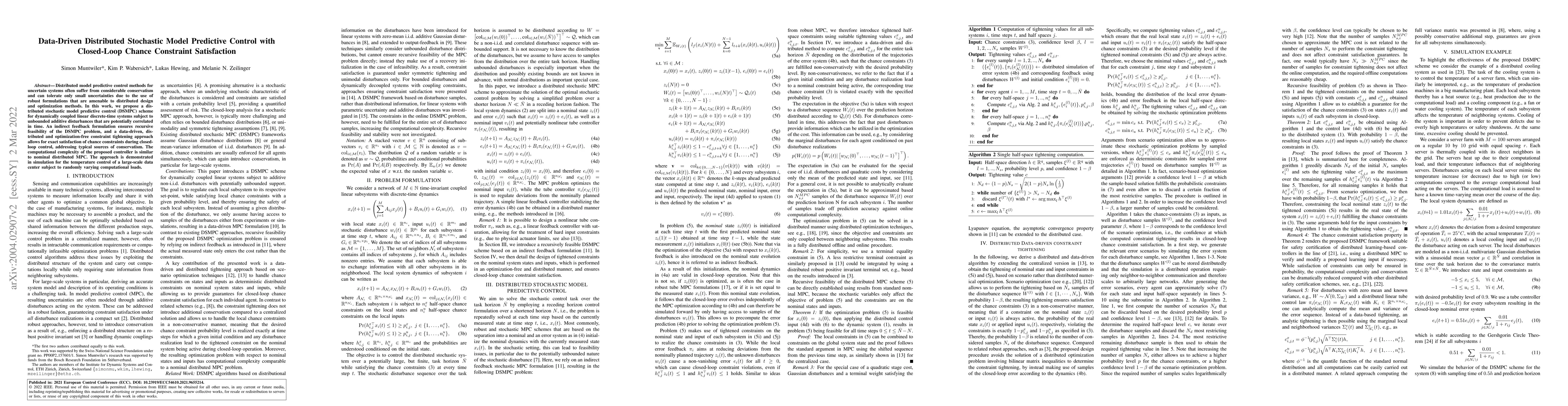 Thumbnail for Data-Driven Distributed Stochastic Model Predictive Control with
  Closed-Loop Chance Constraint Satisfaction