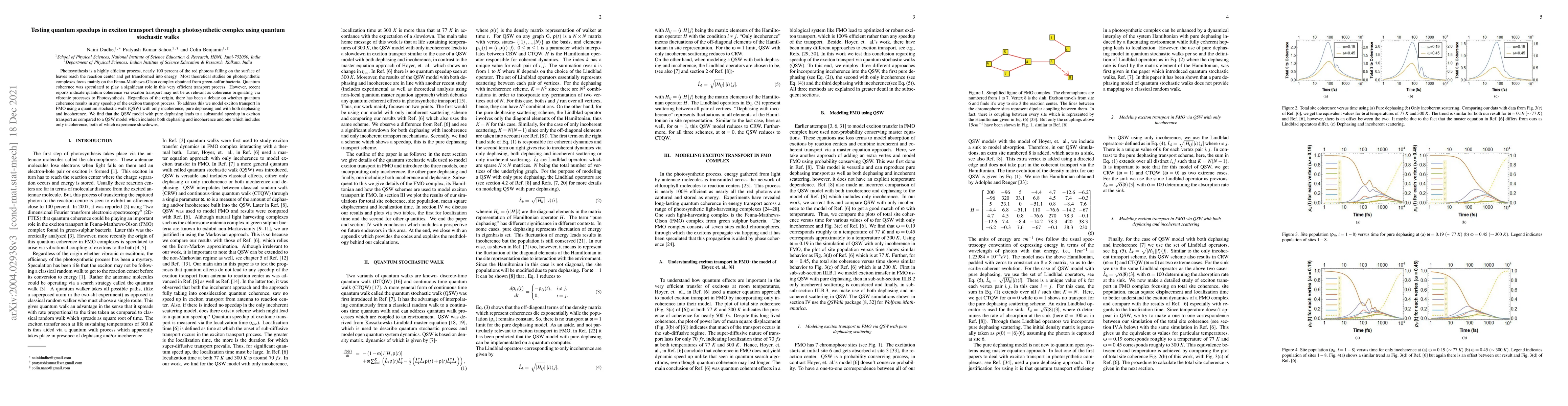 Thumbnail for Testing quantum speedups in exciton transport through a photosynthetic
  complex using quantum stochastic walks