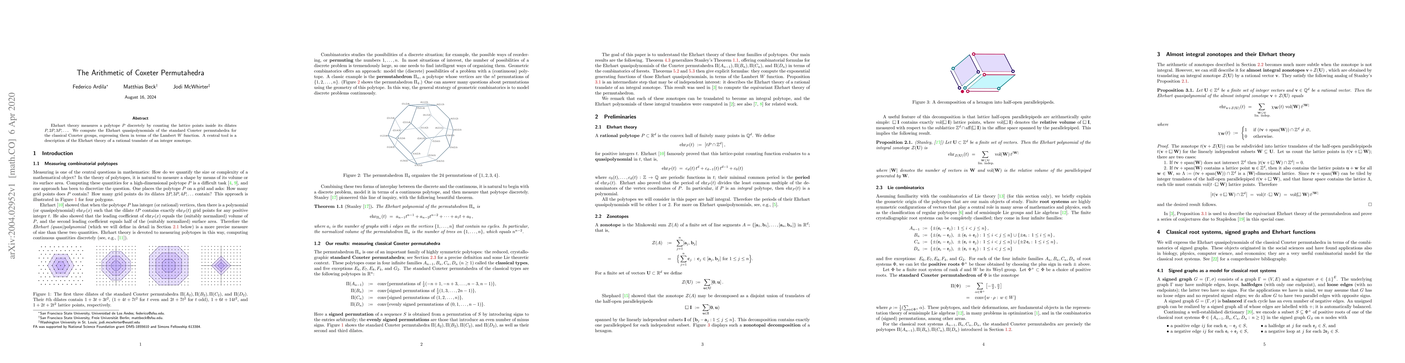 Thumbnail for The Arithmetic of Coxeter Permutahedra