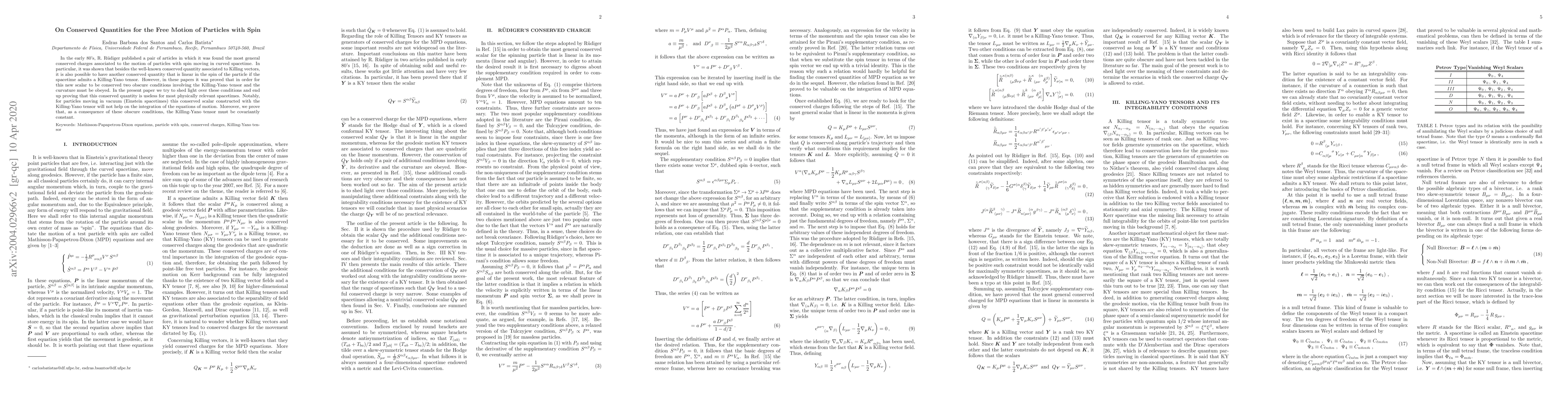 Thumbnail for On Conserved Quantities for the Free Motion of Particles with Spin
