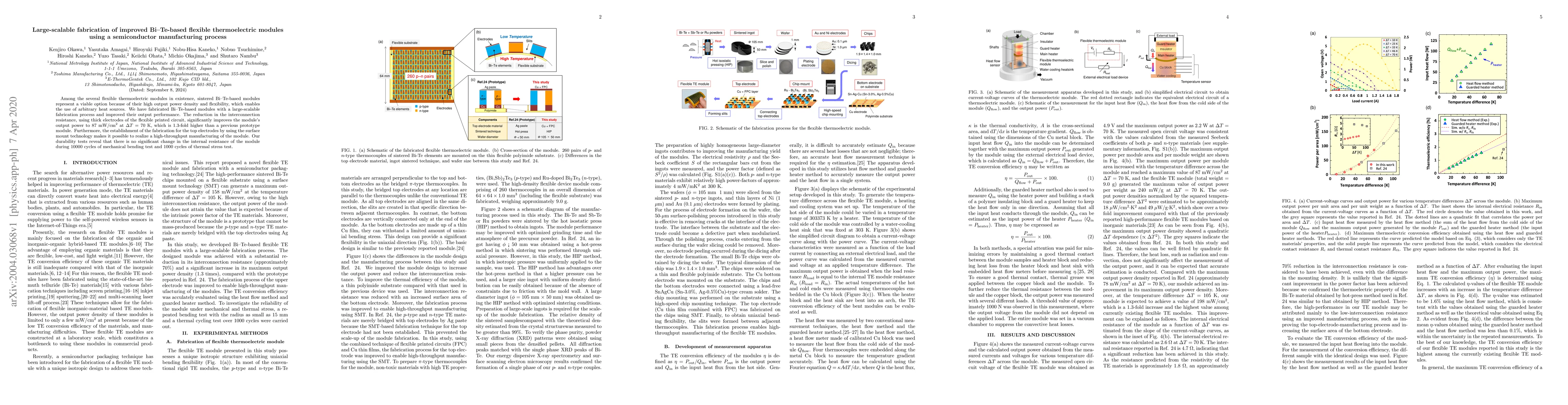 Thumbnail for Large-scalable fabrication of improved Bi-Te-based flexible
  thermoelectric modules using a semiconductor manufacturing process