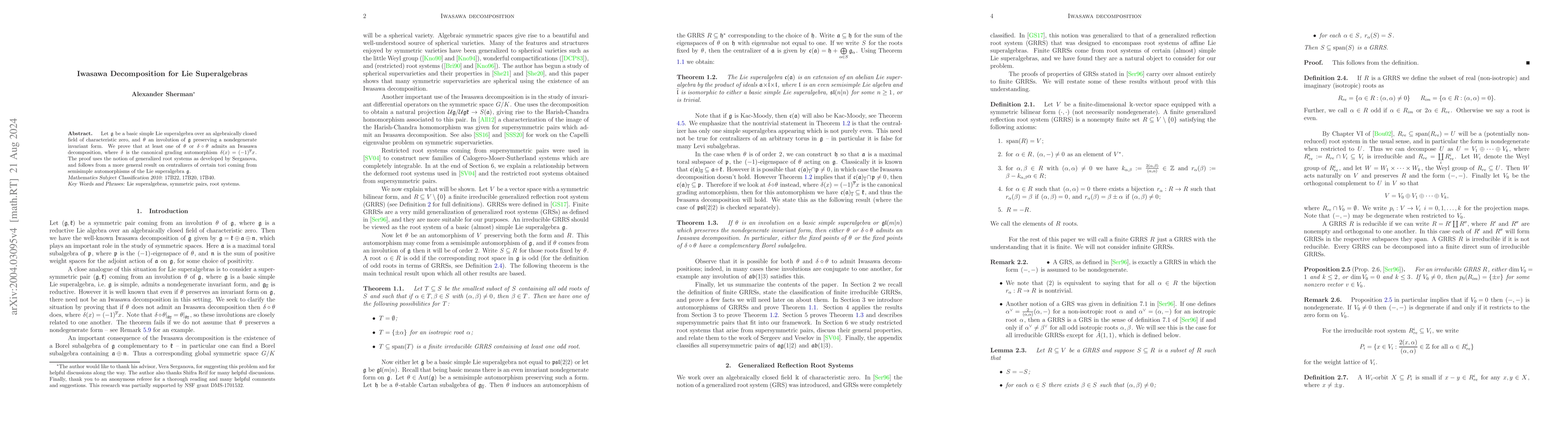 Thumbnail for Iwasawa Decomposition for Lie Superalgebras