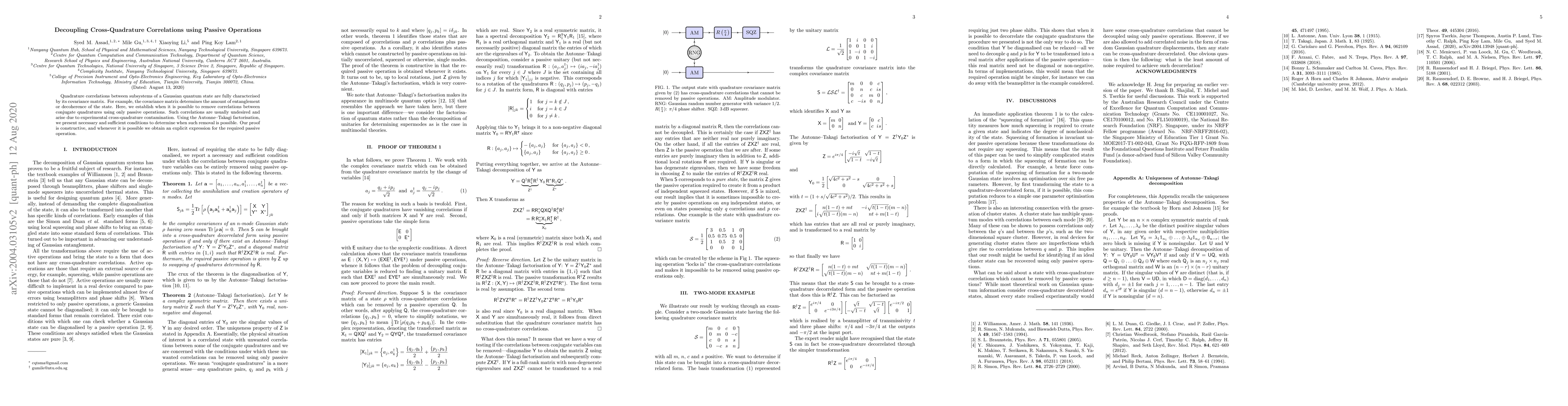 Thumbnail for Decoupling Cross-Quadrature Correlations using Passive Operations