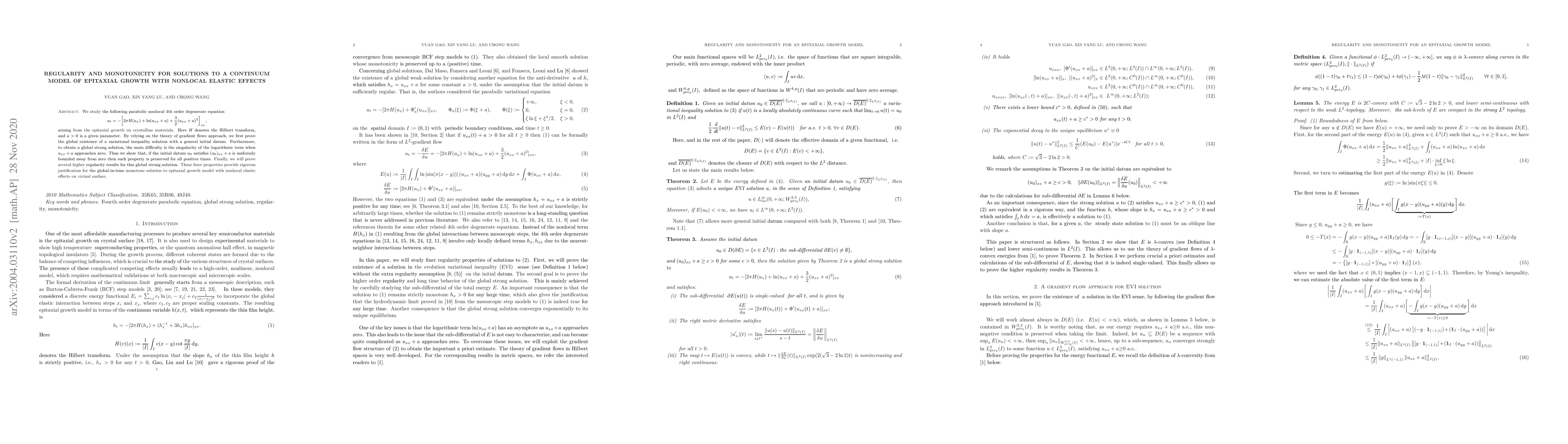 Thumbnail for Regularity and monotonicity for solutions to a continuum model of
  epitaxial growth with nonlocal elastic effects