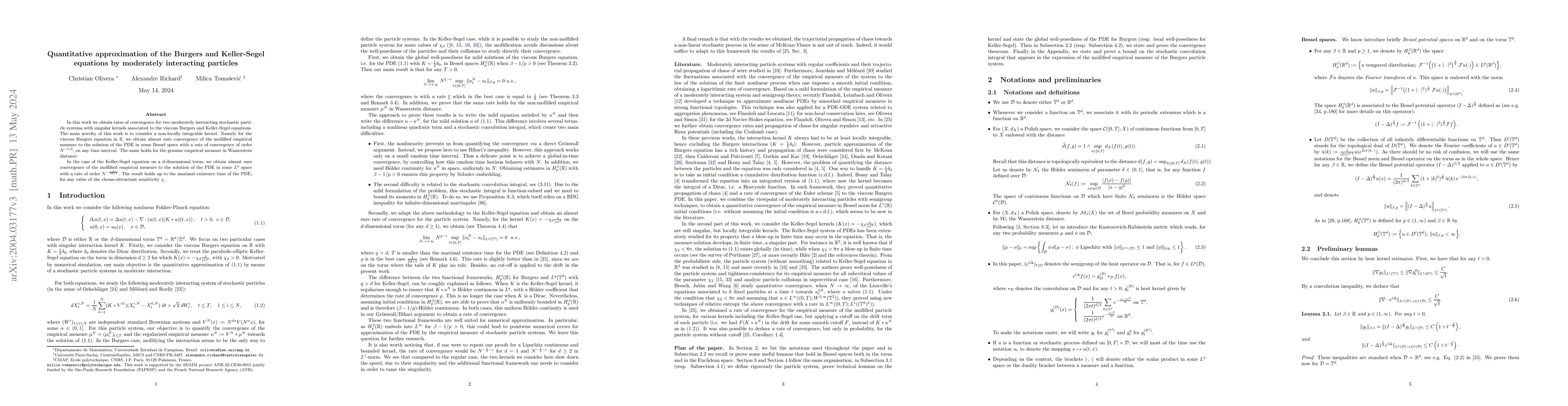 Thumbnail for Quantitative approximation of the Burgers and Keller-Segel equations by
  moderately interacting particles