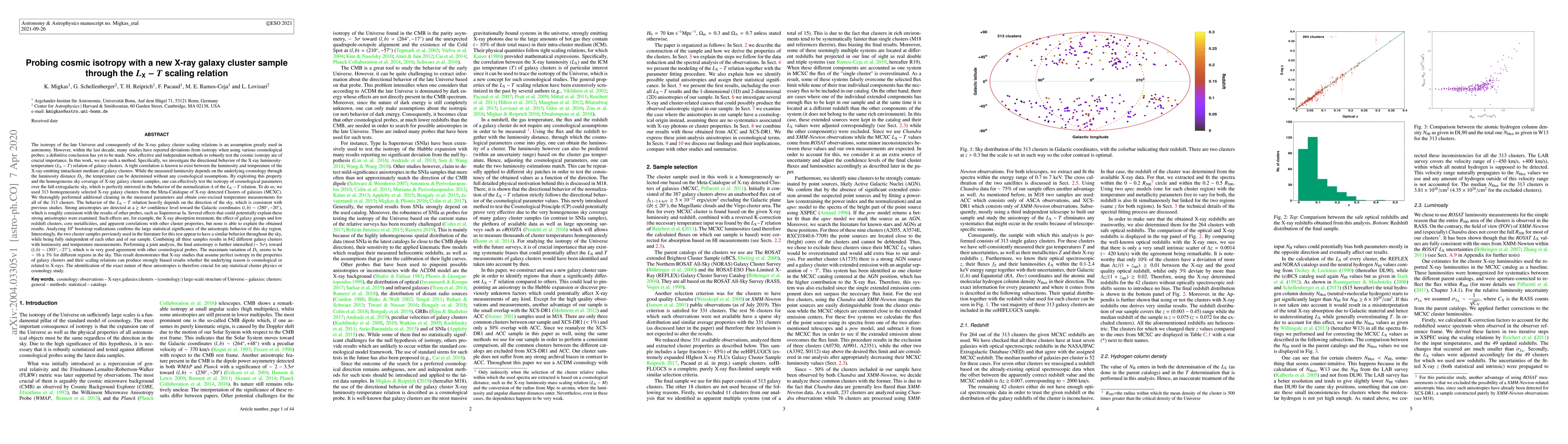 Thumbnail for Probing cosmic isotropy with a new X-ray galaxy cluster sample through
  the $L_{\text{X}}-T$ scaling relation