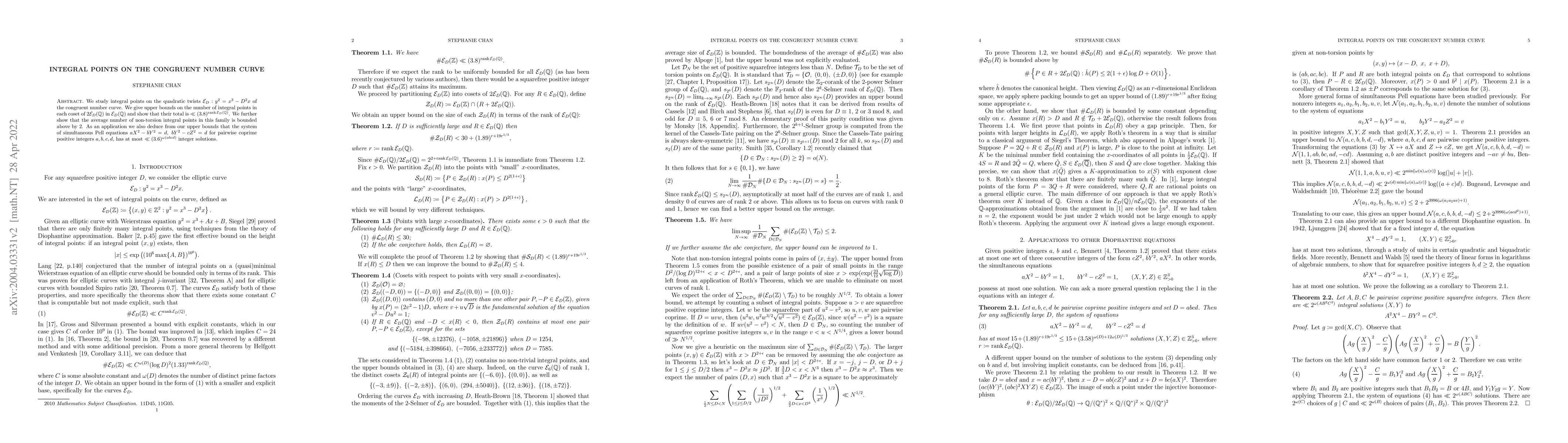 Thumbnail for Integral points on the congruent number curve