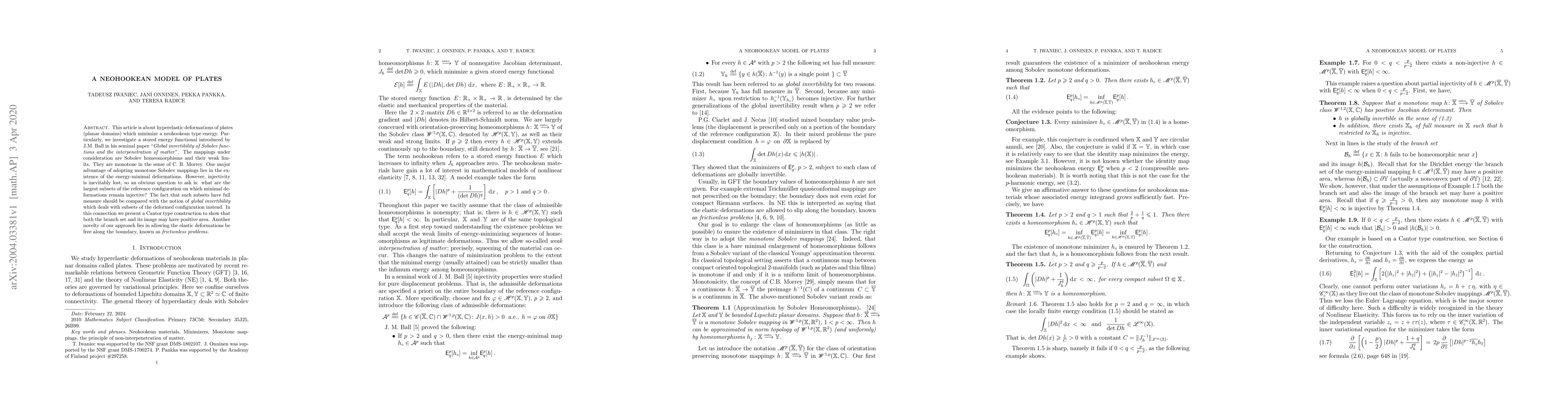 Thumbnail for A Neohookean model of plates