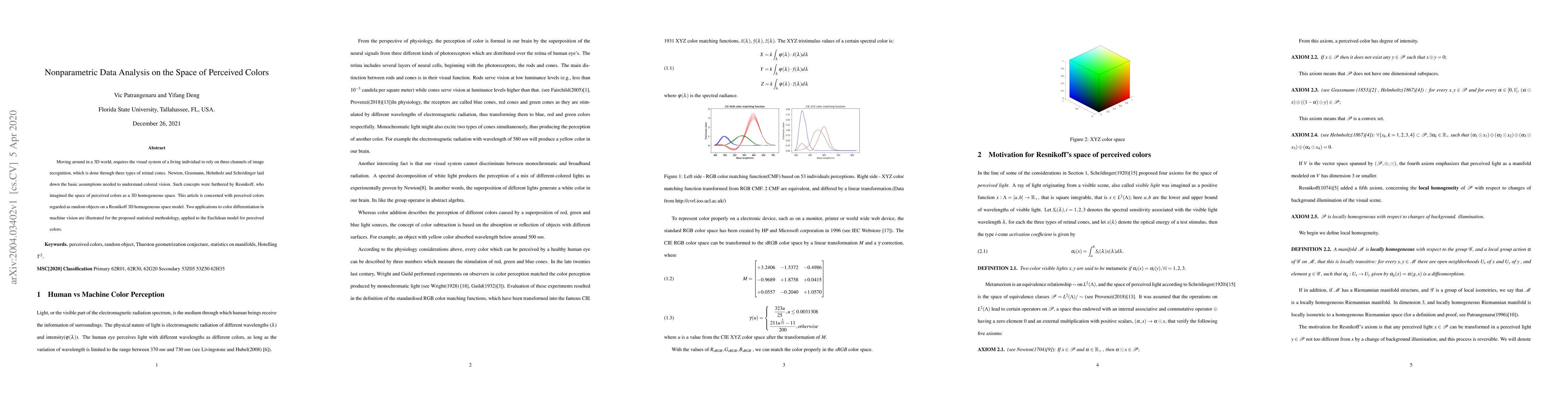 Thumbnail for Nonparametric Data Analysis on the Space of Perceived Colors