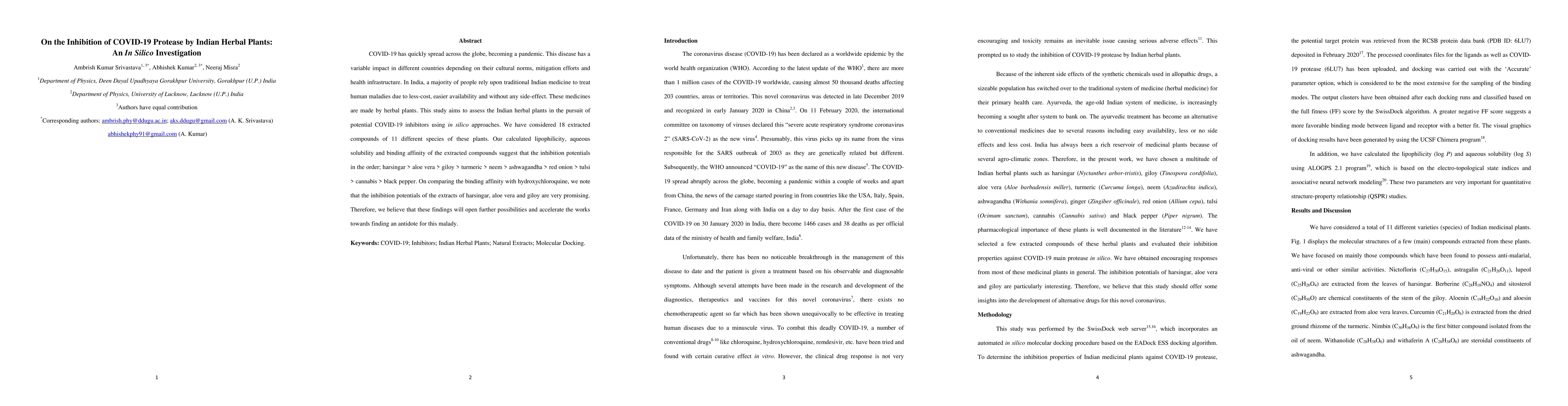 Thumbnail for On the Inhibition of COVID-19 Protease by Indian Herbal Plants: An In
  Silico Investigation