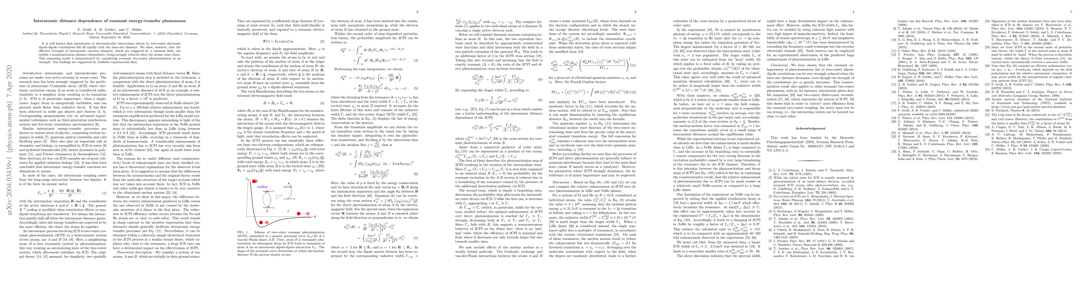 Thumbnail for Interatomic distance dependence of resonant energy-transfer phenomena