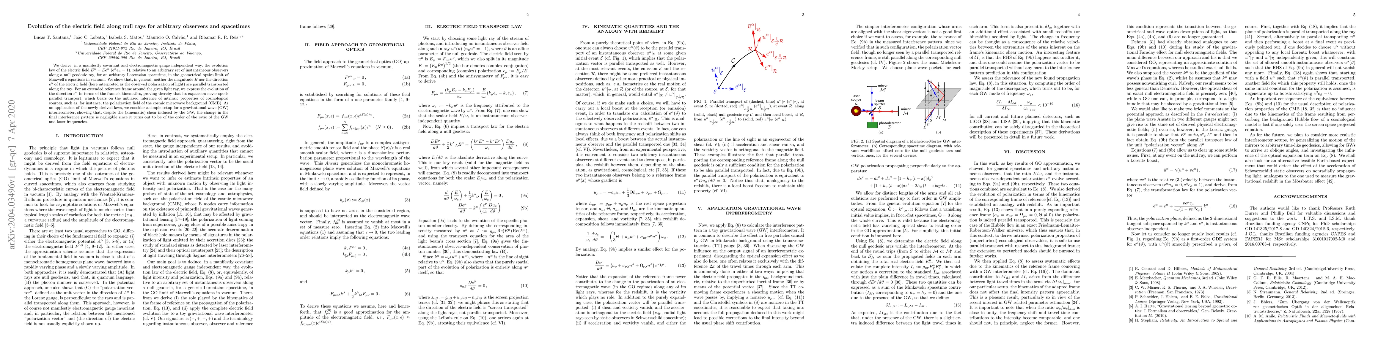 Thumbnail for Evolution of the electric field along null rays for arbitrary observers
  and spacetimes