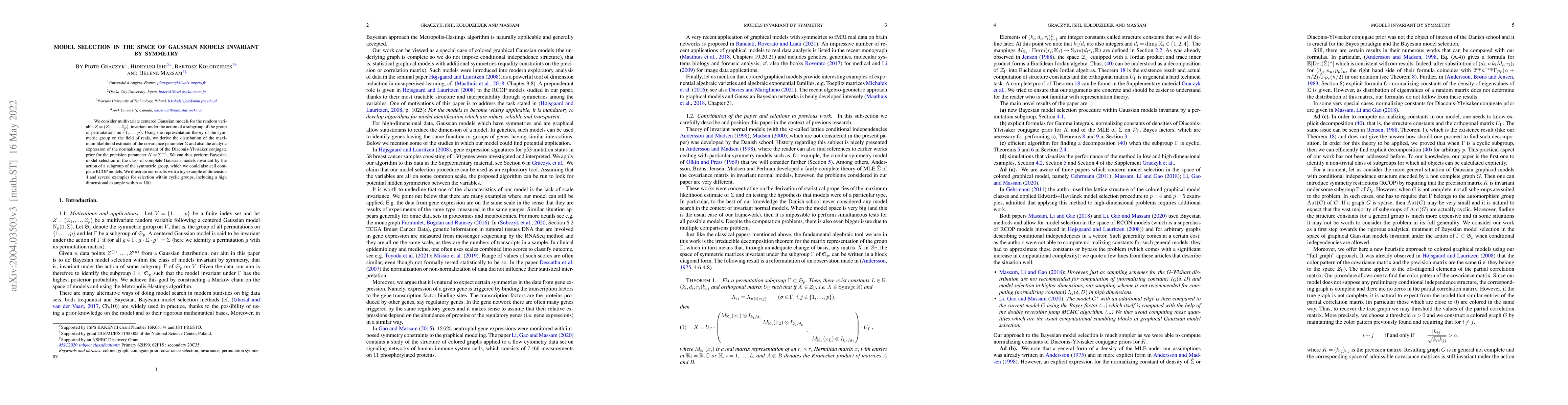 Thumbnail for Model selection in the space of Gaussian models invariant by symmetry