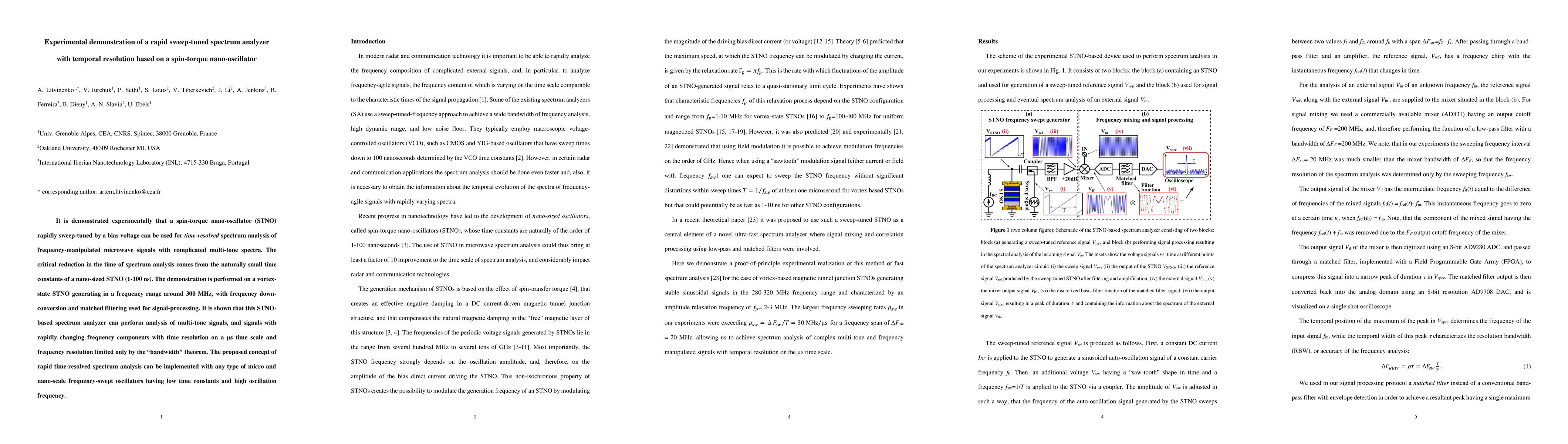 Thumbnail for Experimental demonstration of a rapid sweep-tuned spectrum analyzer with
  temporal resolution based on a spin-torque nano-oscillator