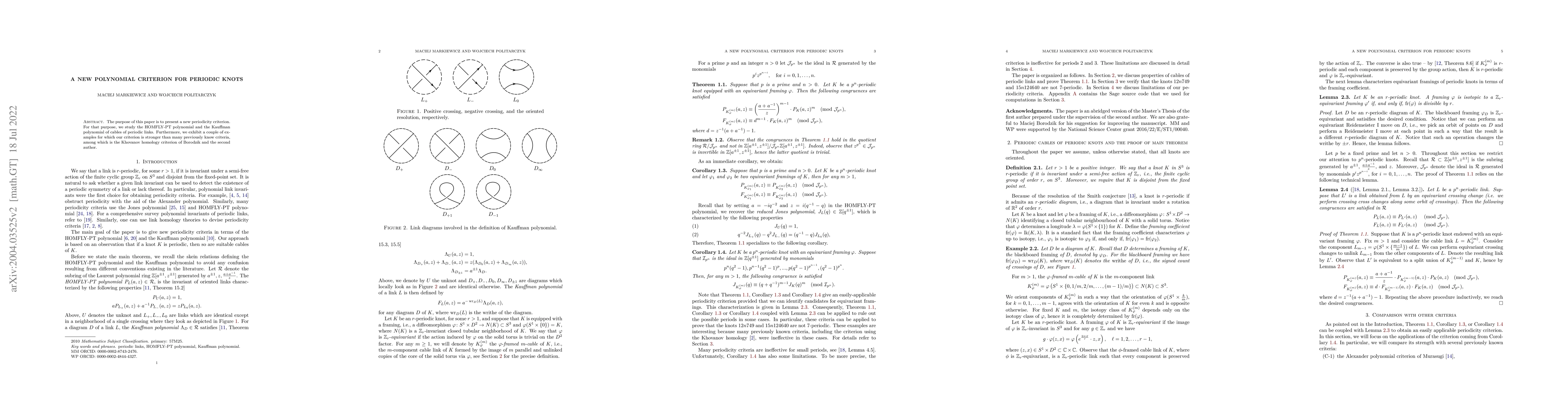 Thumbnail for A new polynomial criterion for periodic knots
