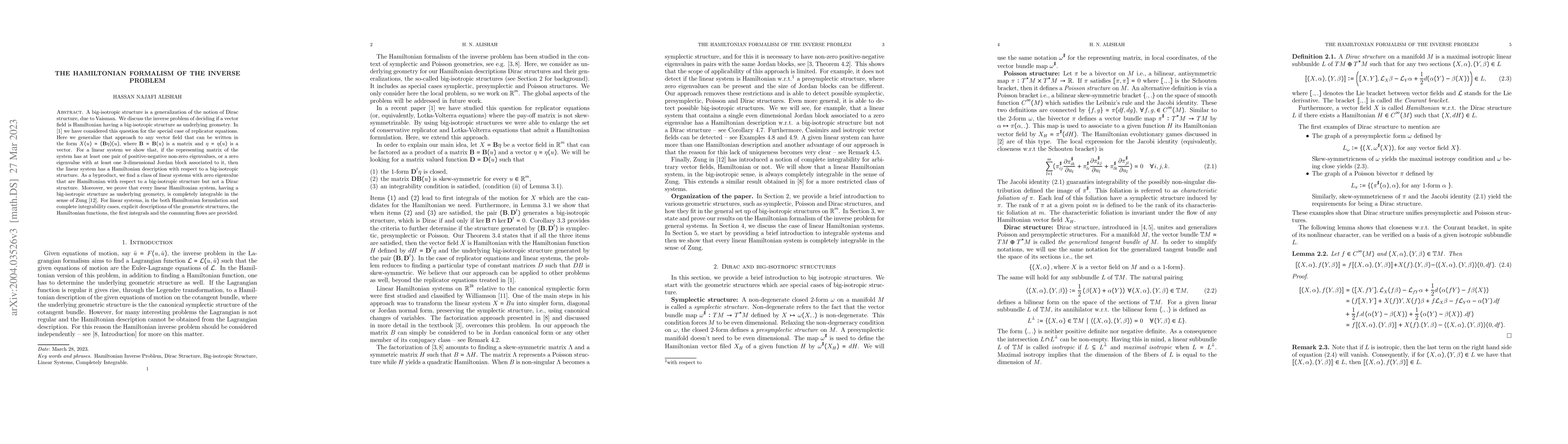 Thumbnail for The Hamiltonian formalism of the Inverse Problem