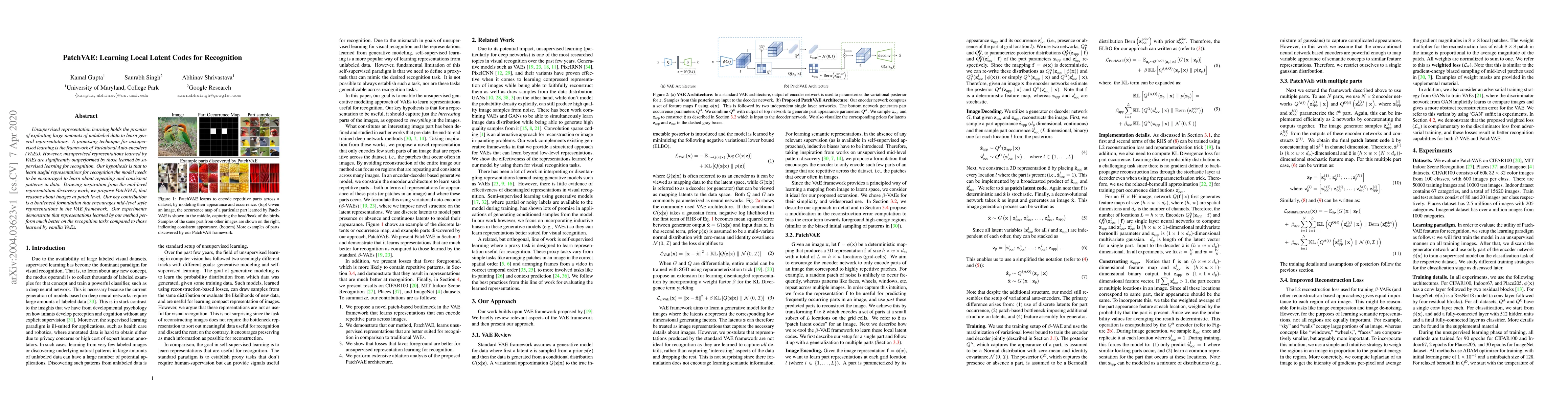 Thumbnail for PatchVAE: Learning Local Latent Codes for Recognition