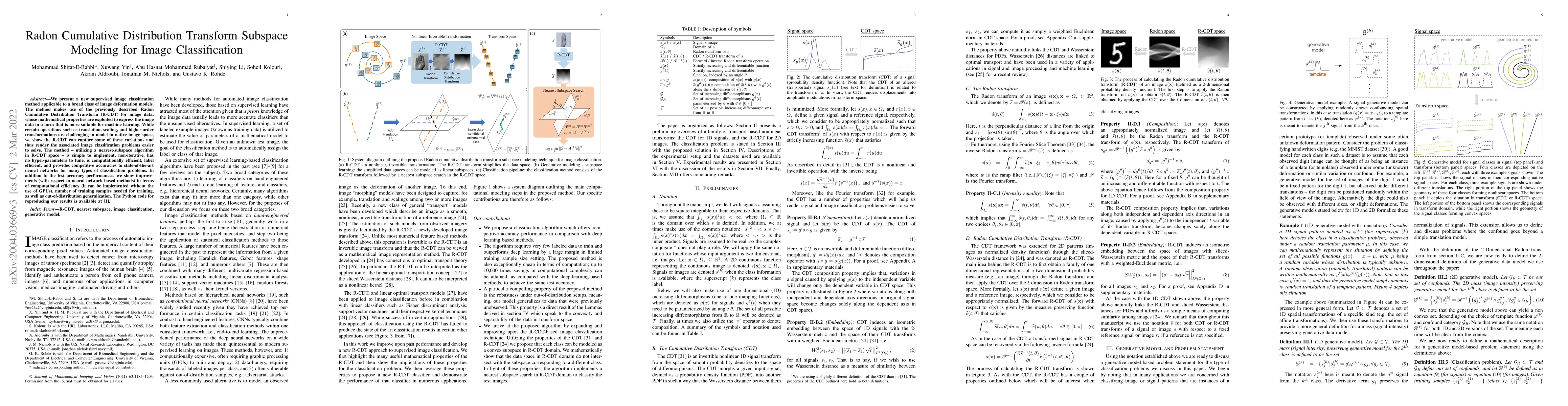 Thumbnail for Radon cumulative distribution transform subspace modeling for image
  classification