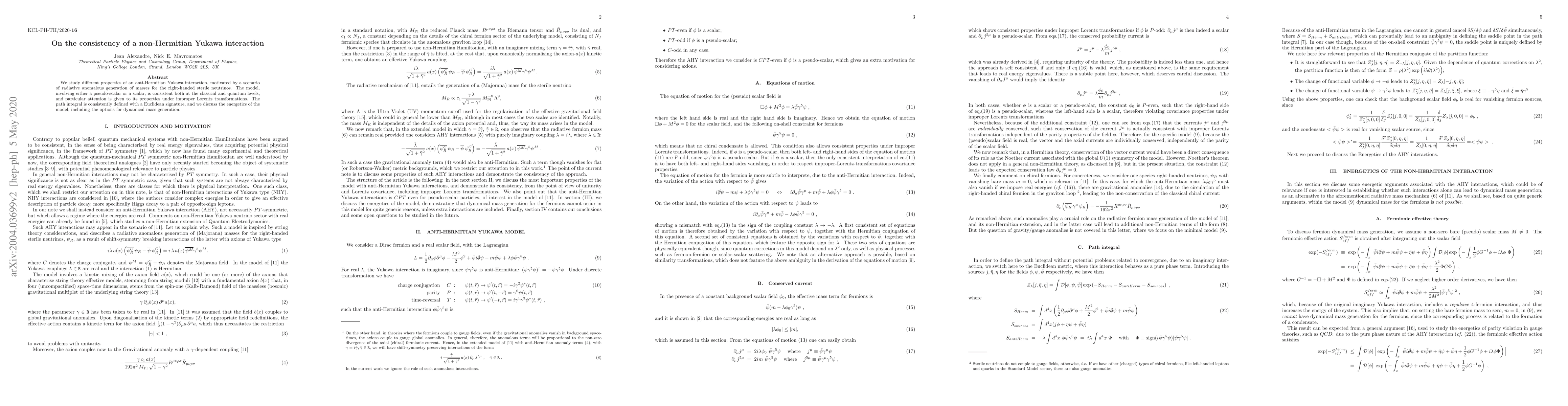 Thumbnail for On the consistency of a non-Hermitian Yukawa interaction