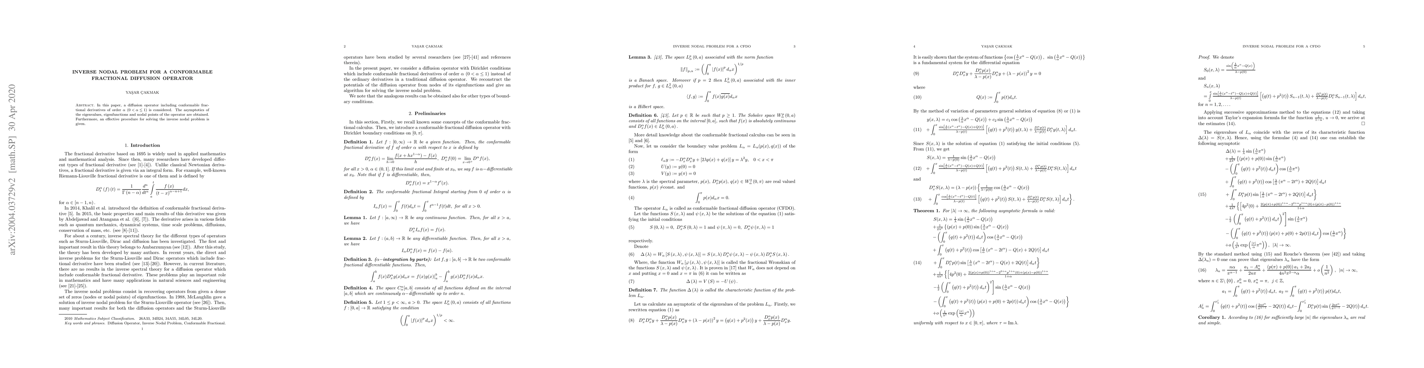Thumbnail for Inverse Nodal Problem for a Conformable Fractional Diffusion Operator