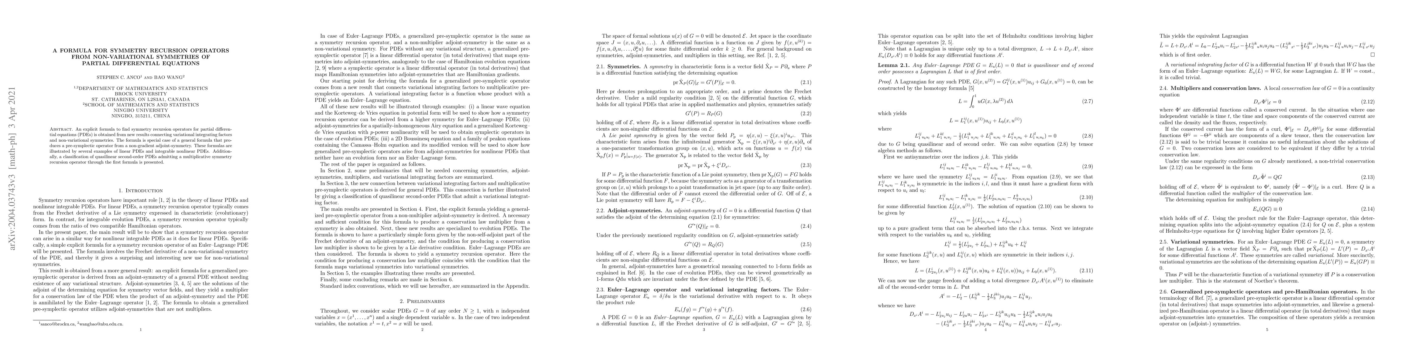 Thumbnail for A formula for symmetry recursion operators from non-variational
  symmetries of partial differential equations