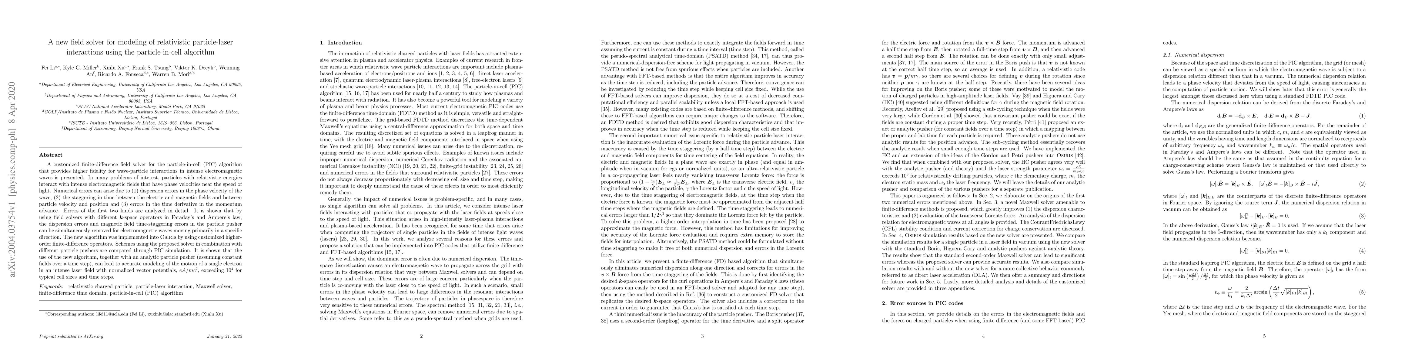 Thumbnail for A new field solver for modeling of relativistic particle-laser
  interactions using the particle-in-cell algorithm
