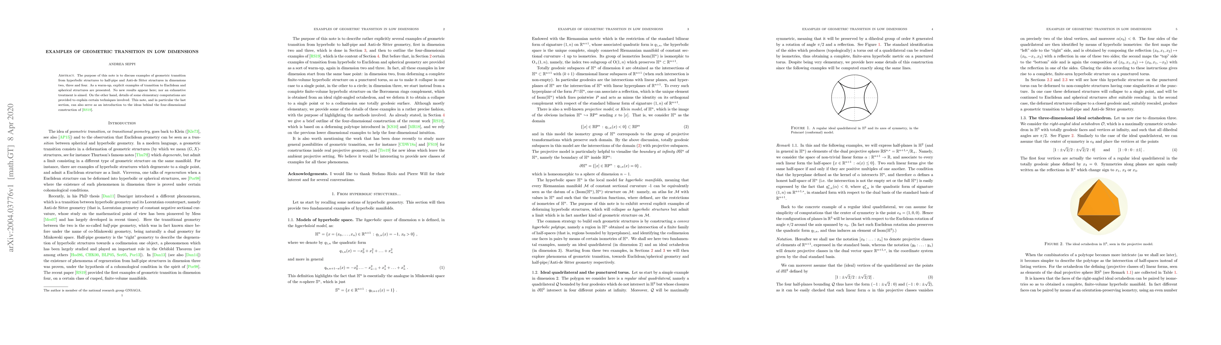 Thumbnail for Examples of geometric transition in low dimensions