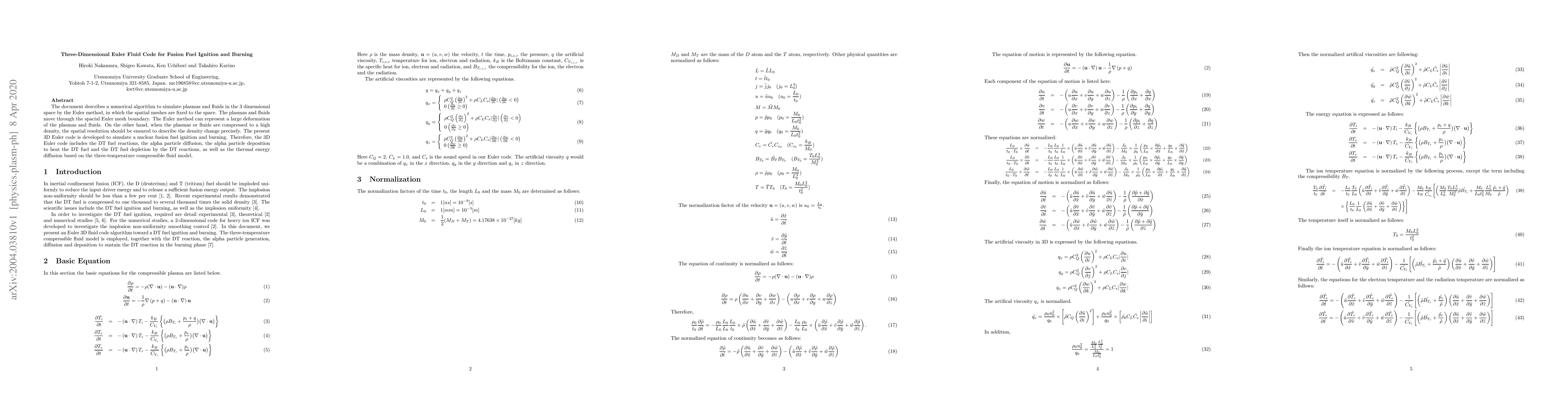 Thumbnail for Three-Dimensional Euler Fluid Code for Fusion Fuel Ignition and Burning