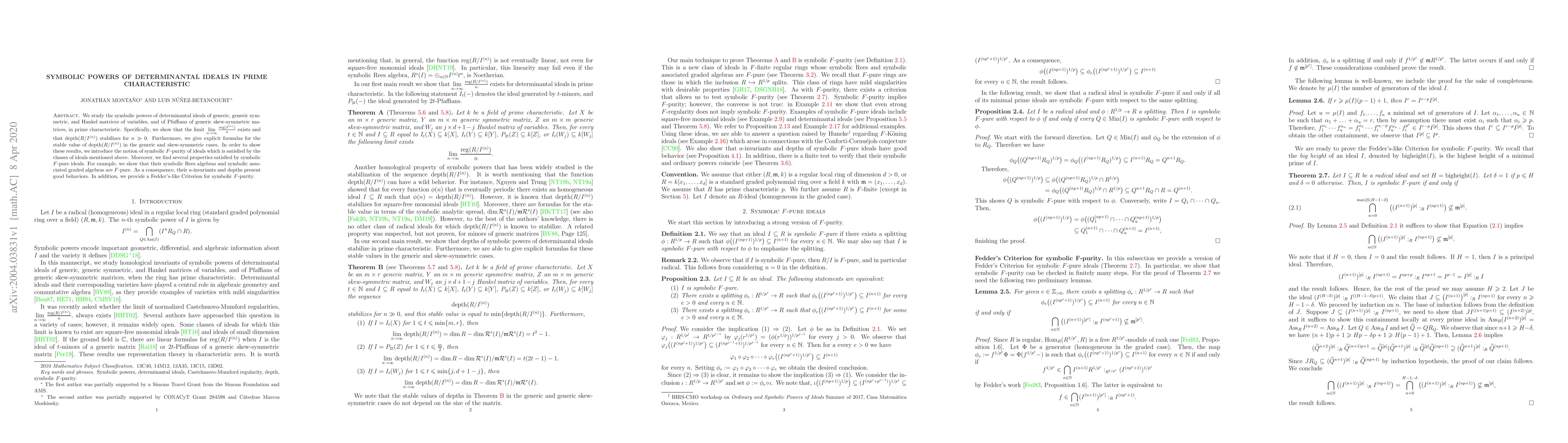 Thumbnail for Symbolic powers of determinantal ideals in prime characteristic