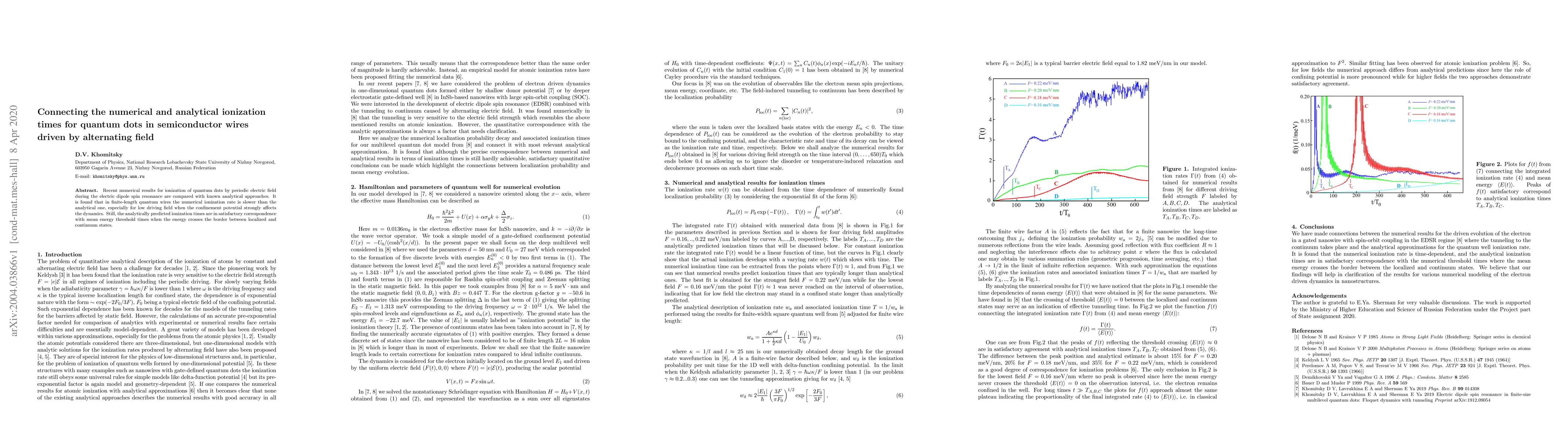 Thumbnail for Connecting the numerical and analytical ionization times for quantum
  dots in semiconductor wires driven by alternating field