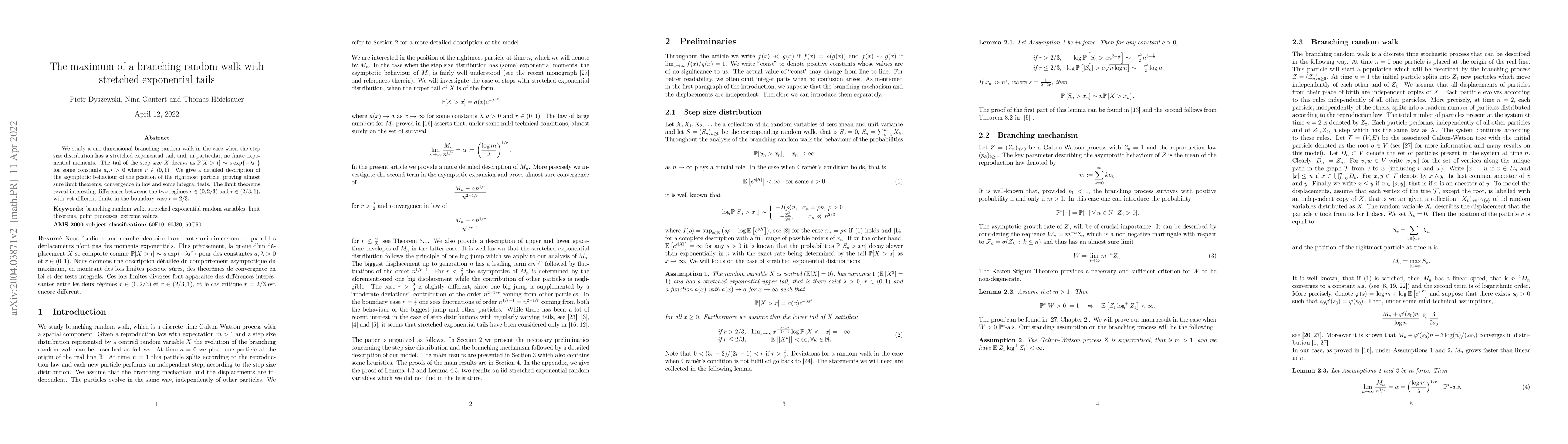 Thumbnail for The maximum of a branching random walk with stretched exponential tails