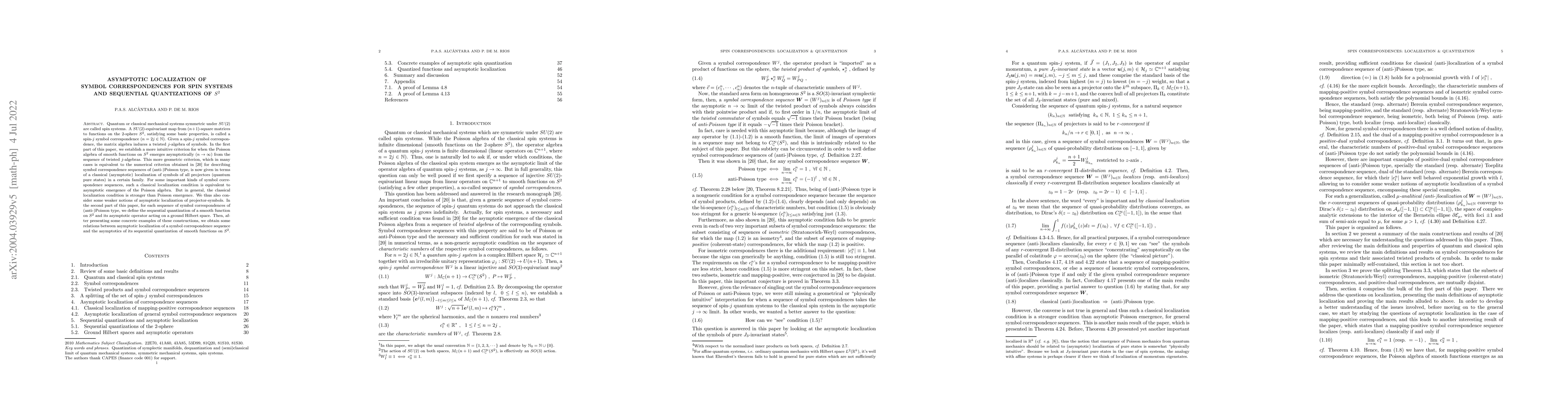 Thumbnail for Asymptotic localization of symbol correspondences for spin systems and
  sequential quantizations of $S^2$