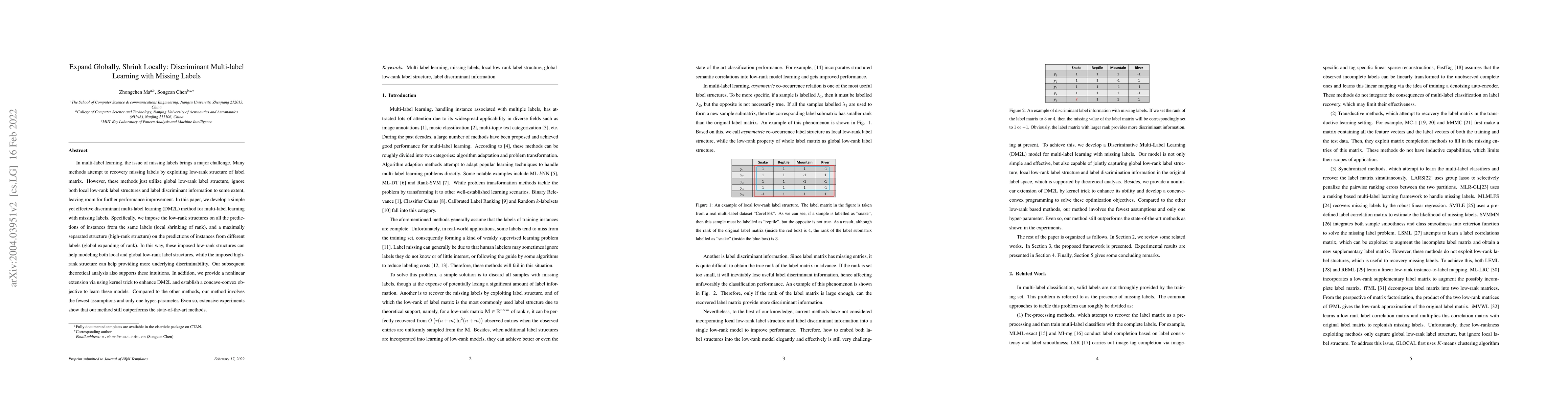 Thumbnail for Expand Globally, Shrink Locally: Discriminant Multi-label Learning with
  Missing Labels