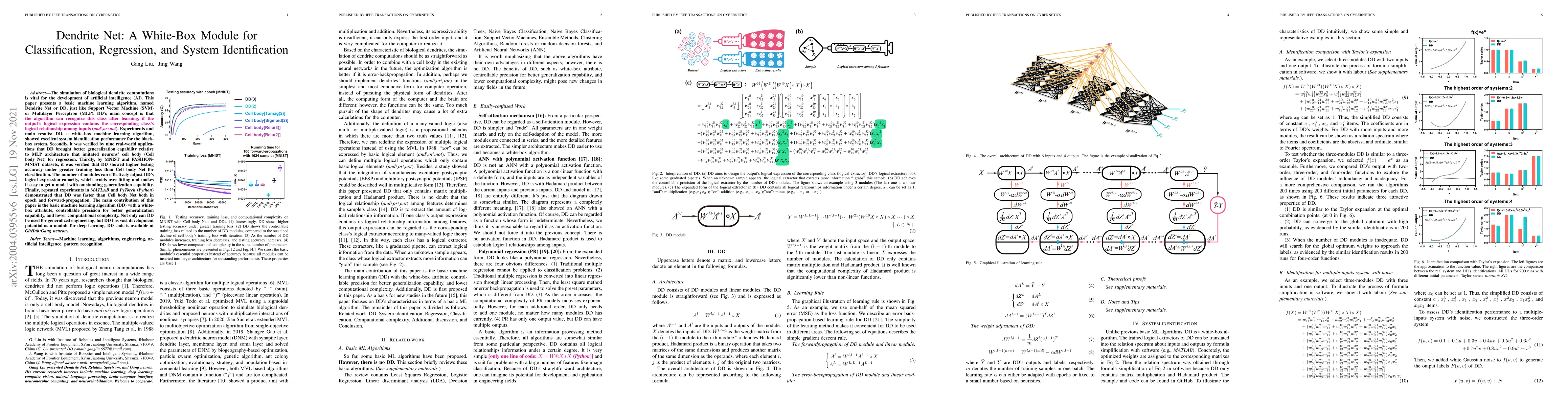 Thumbnail for Dendrite Net: A White-Box Module for Classification, Regression, and
  System Identification