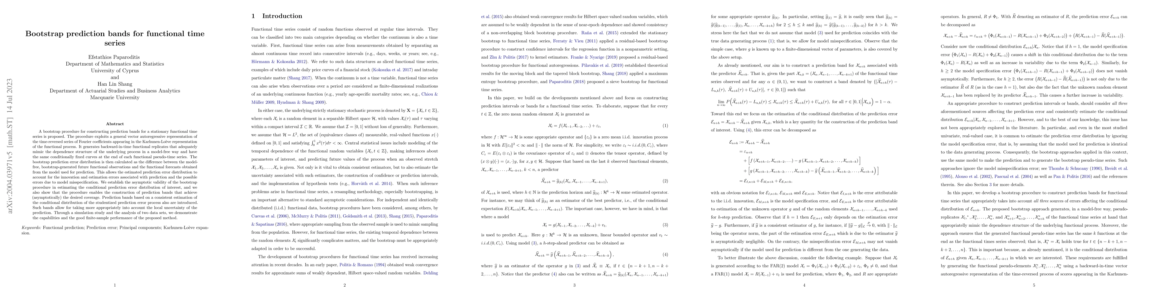 Thumbnail for Bootstrap Prediction Bands for Functional Time Series