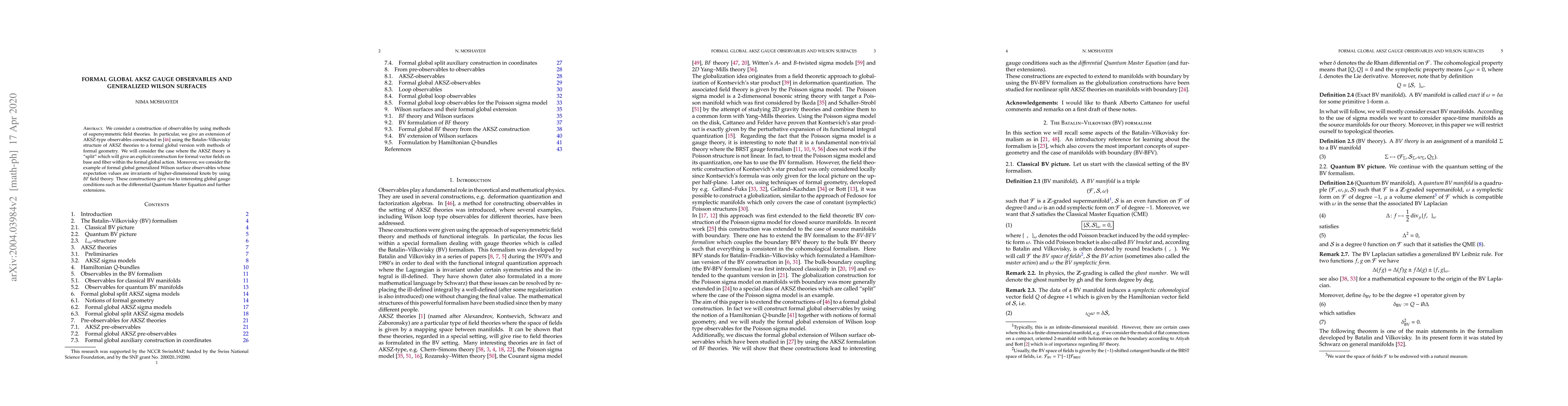 Thumbnail for Formal Global AKSZ Gauge Observables and Generalized Wilson Surfaces