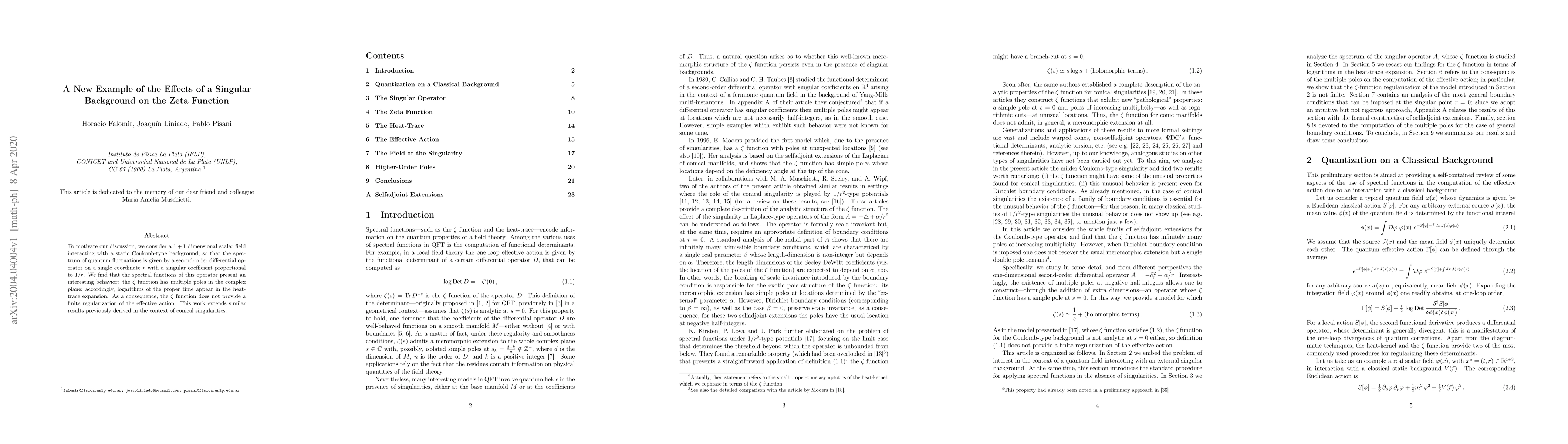 Thumbnail for A New Example of the Effects of a Singular Background on the Zeta
  Function