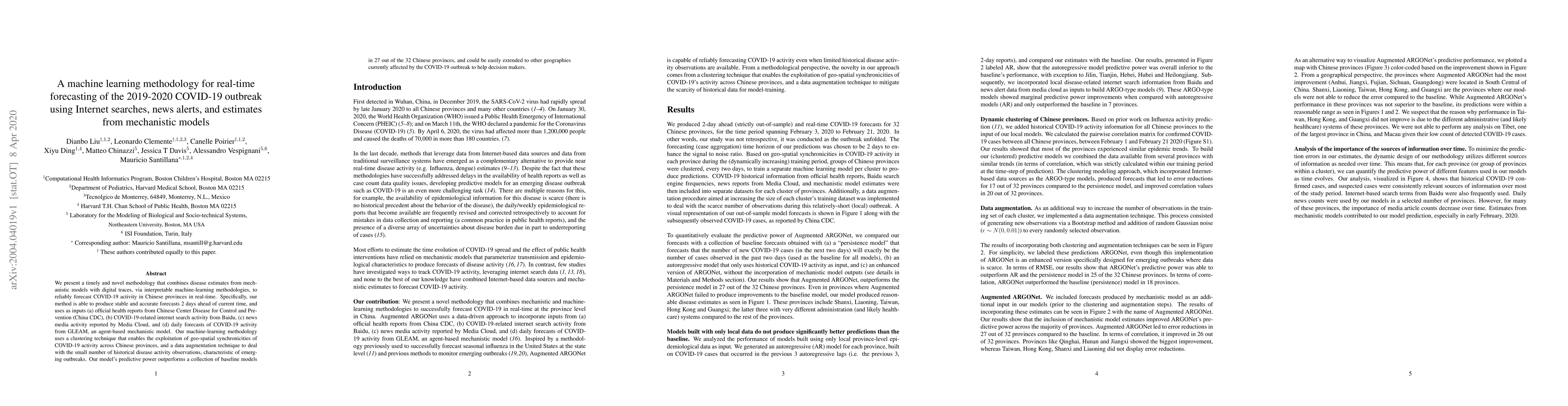 Thumbnail for A machine learning methodology for real-time forecasting of the
  2019-2020 COVID-19 outbreak using Internet searches, news alerts, and
  estimates from mechanistic models