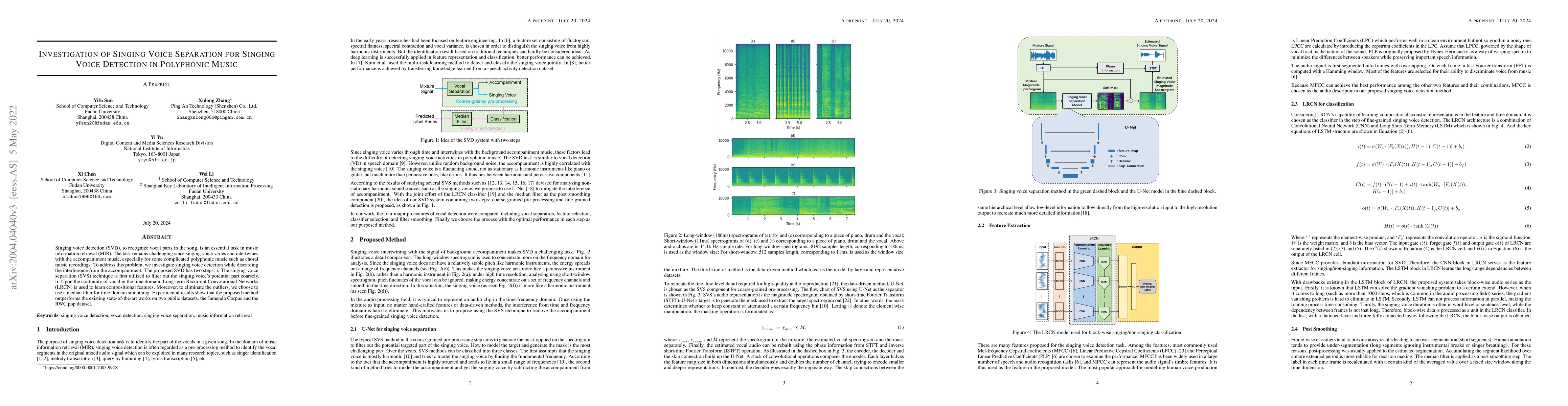 Thumbnail for Investigation of Singing Voice Separation for Singing Voice Detection in
  Polyphonic Music