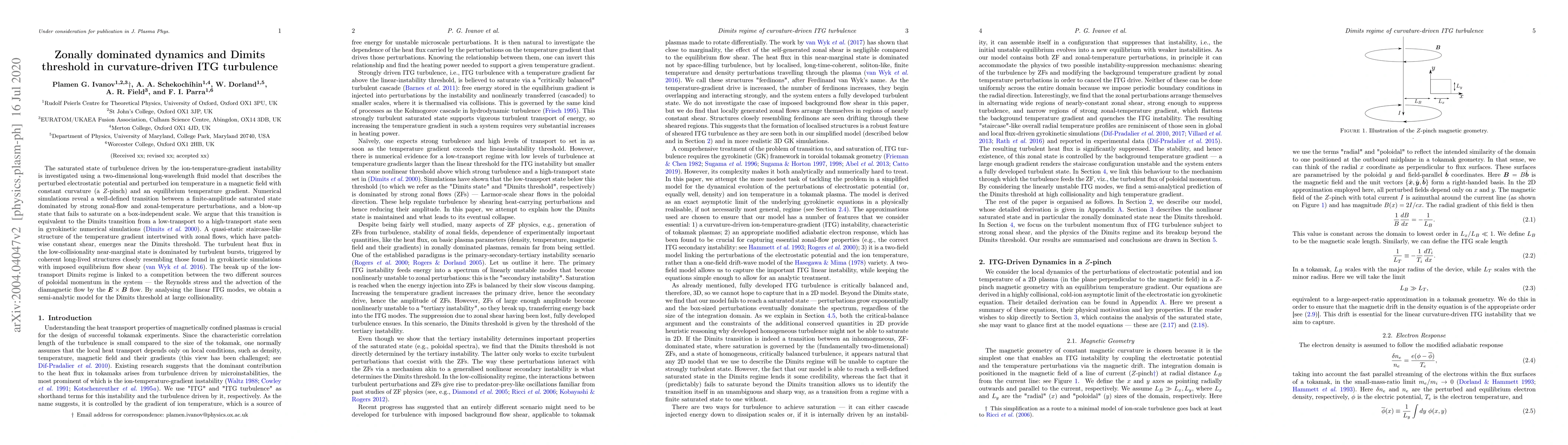 Thumbnail for Zonally dominated dynamics and Dimits threshold in curvature-driven ITG
  turbulence